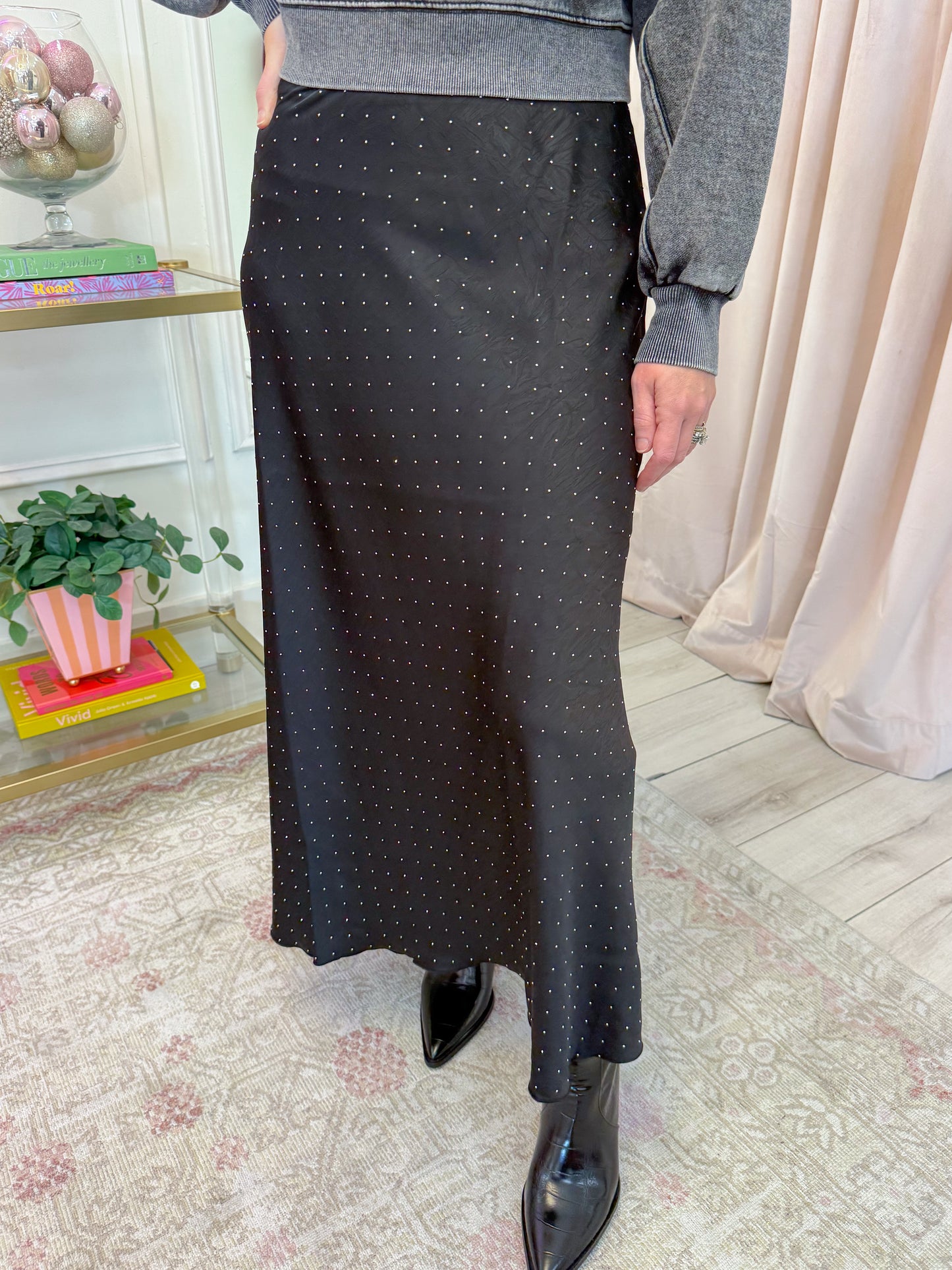 Jeannie Rhinestoned Midi Skirt