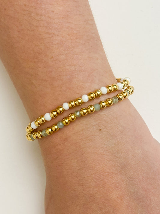 4mm Bead & Crystal 2 Bracelet Set