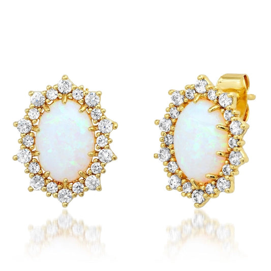 Tai Victorian Oval Bezel Opal Studs