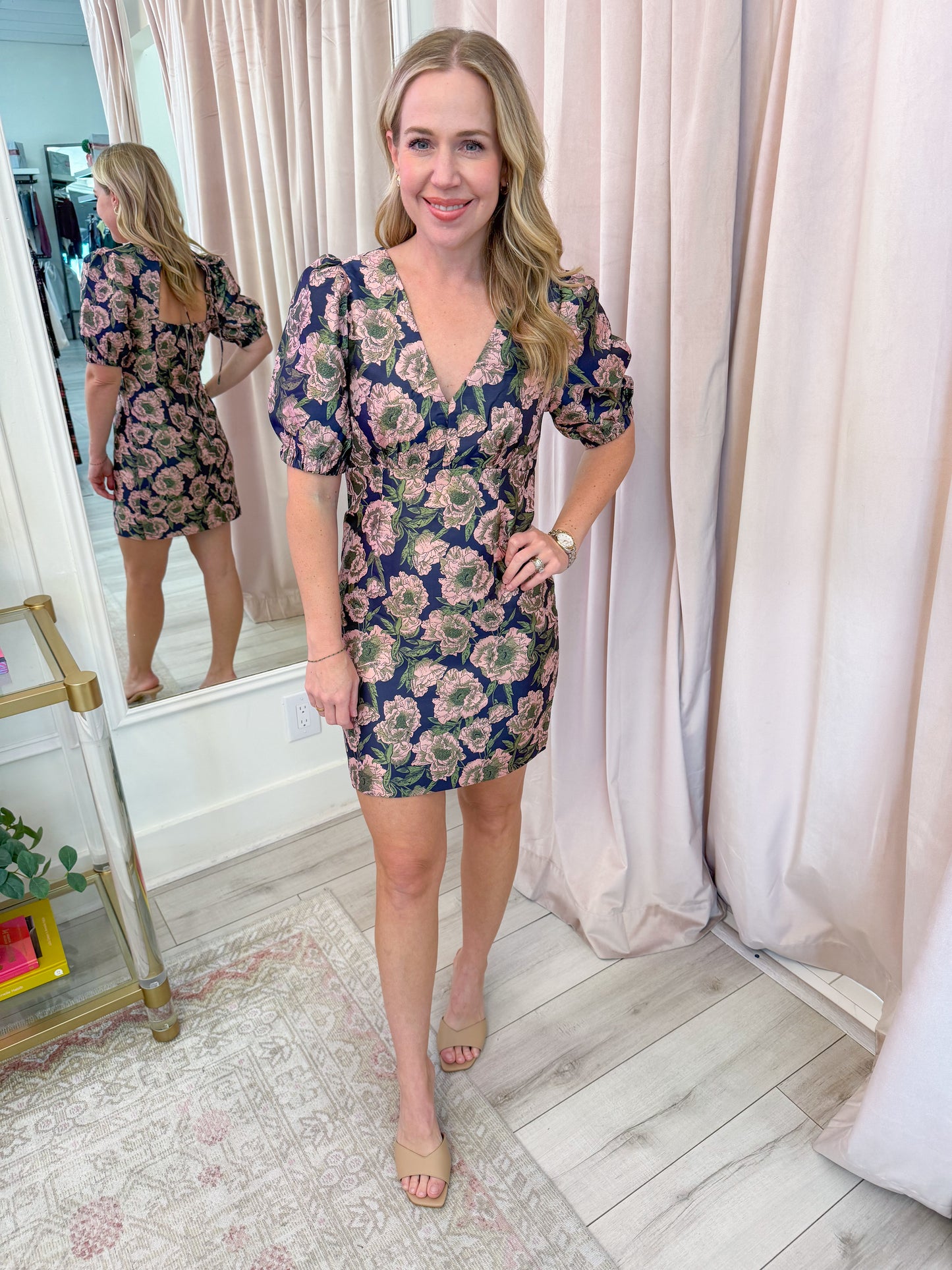 Primrose Puff Sleeve Jacquard Mini Dress