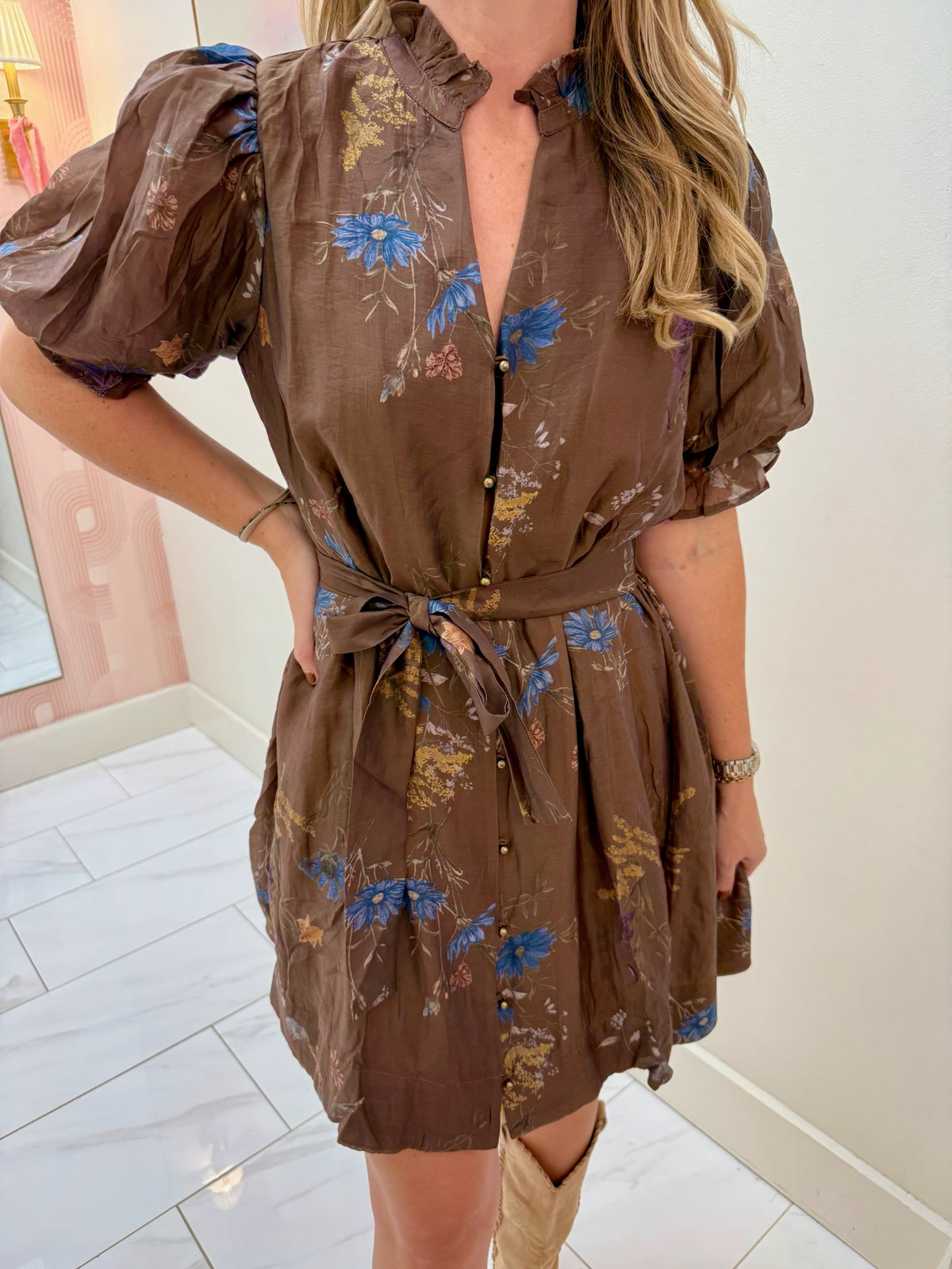 Mocha Meadow Mini Dress