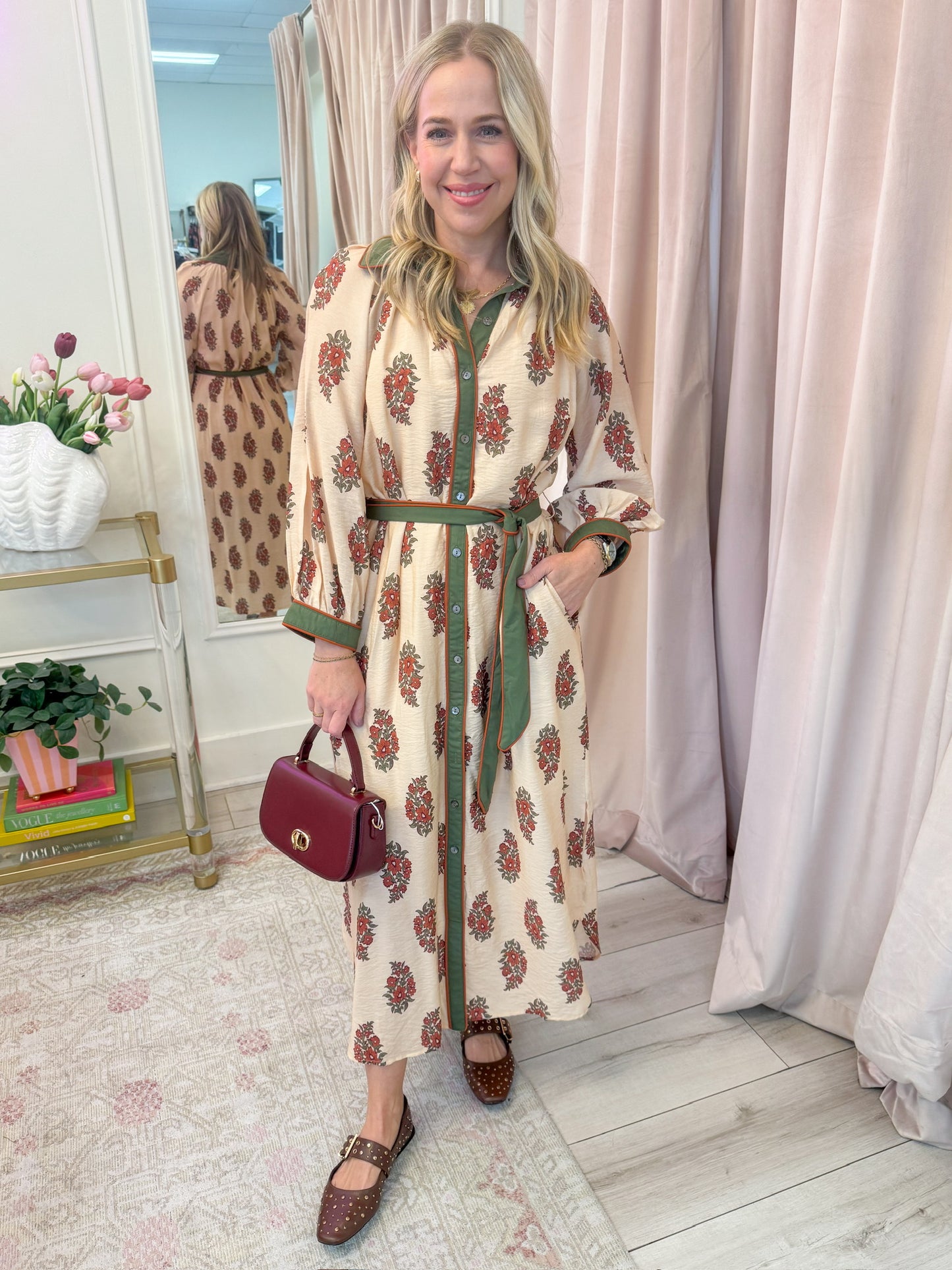 Golden Olive Bloom Maxi Dress