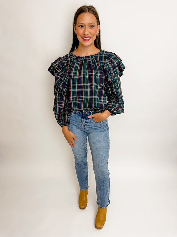Tartan Plaid Ruffle Blouse