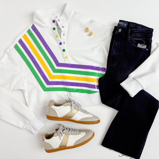 Diagonal Mardi Gras Stripe Henley Sweatshirt