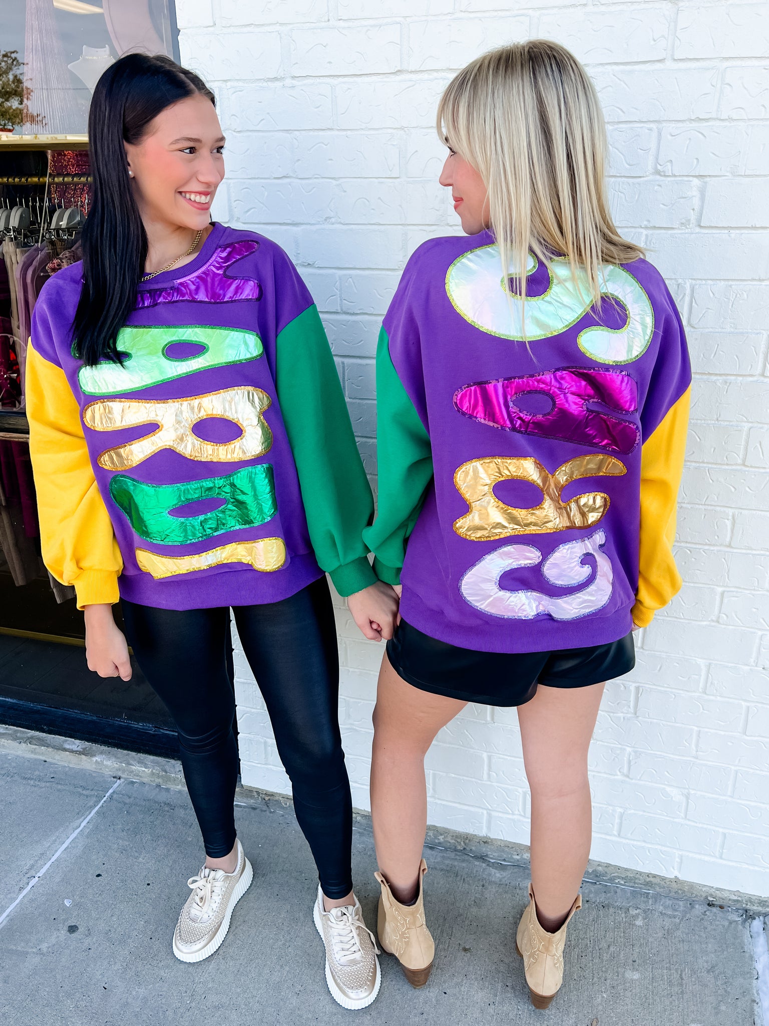 mardi gras color block sweatshirt