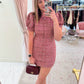 Cranberry Tweed Puff Sleeve Mini Dress