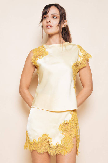 Gold Lace Trim Asymmetrical Top