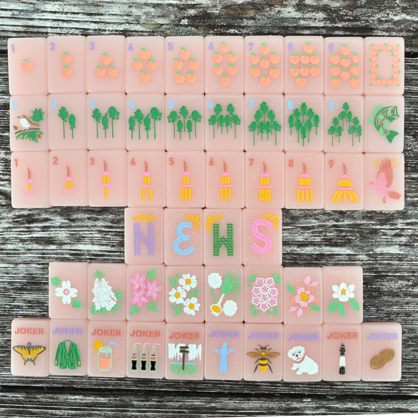 "Peach & Pine Tiles" Mahjong Set