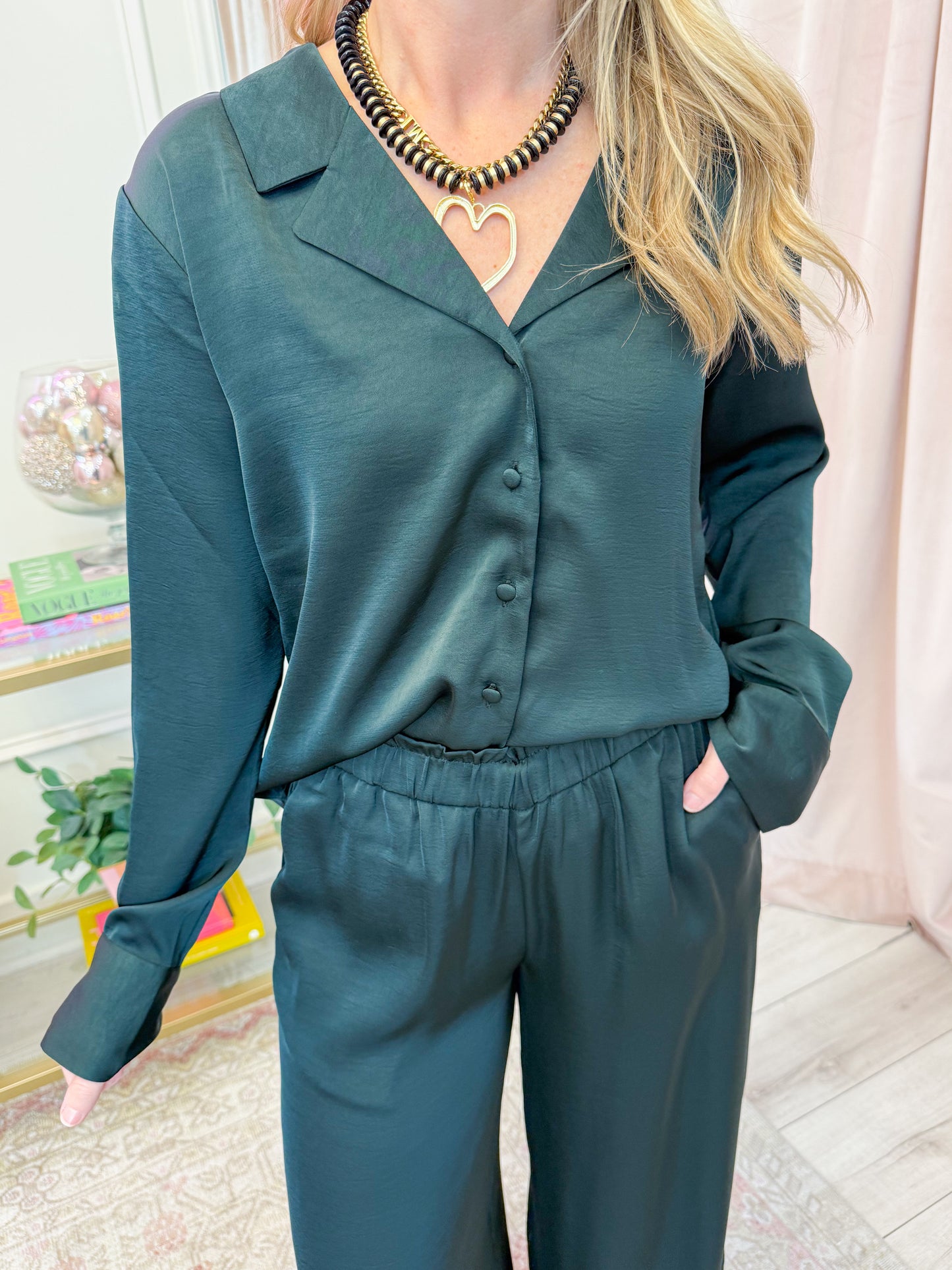 ZS Ana Satin Button Up Top