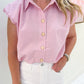 Check Bubble Sleeve Button Up Top