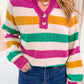 Mardi Gras Striped Puff Sleeve Sweater