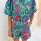 Tropical Floral Pleated Button Front Blouse