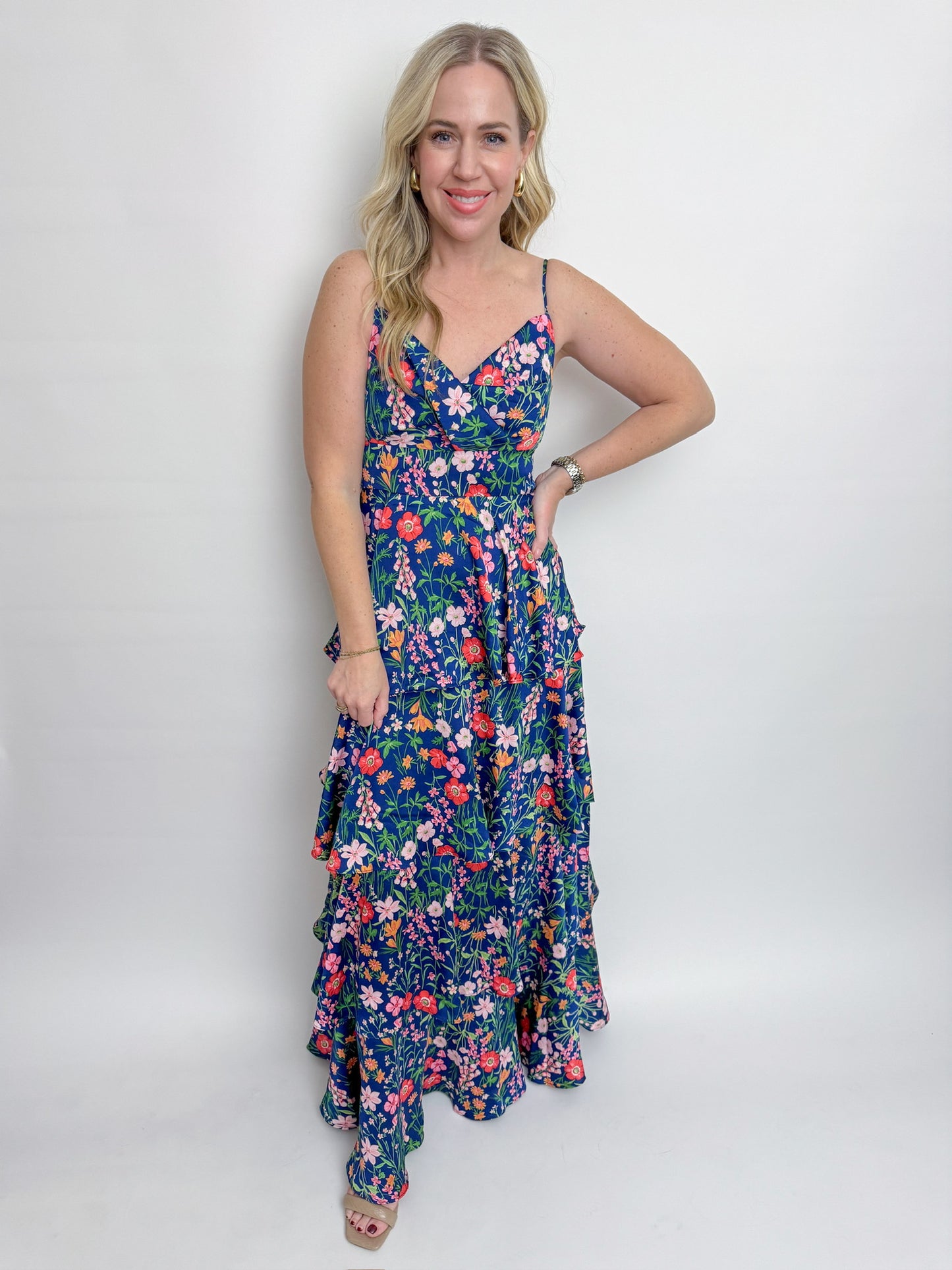 Painted Blooms Tiered Maxi Dress