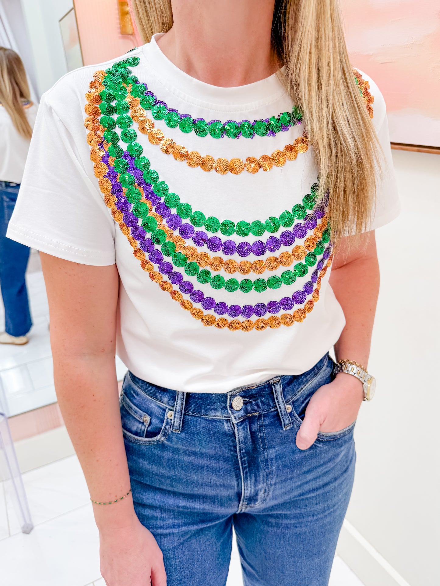 Mardi Gras Sequin Beads Tee
