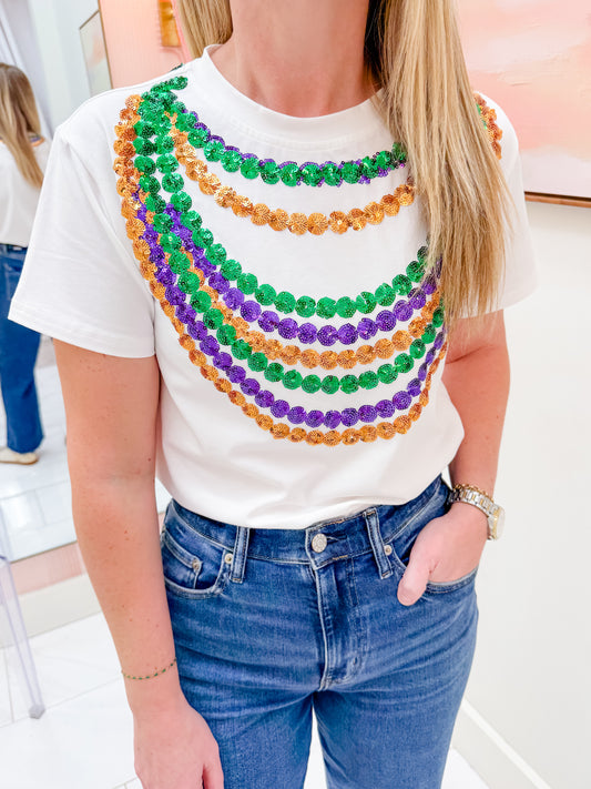 Mardi Gras Sequin Beads Tee