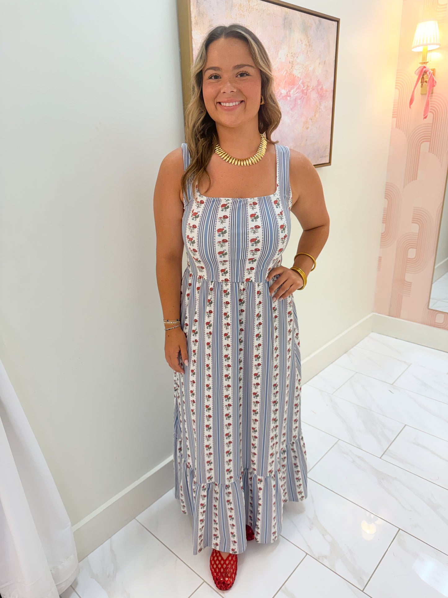 Bernadette Dress Flower Stripe