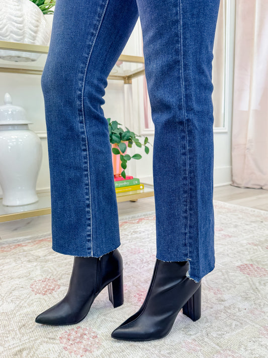 High Rise Side Step Hem Bootcut Jean