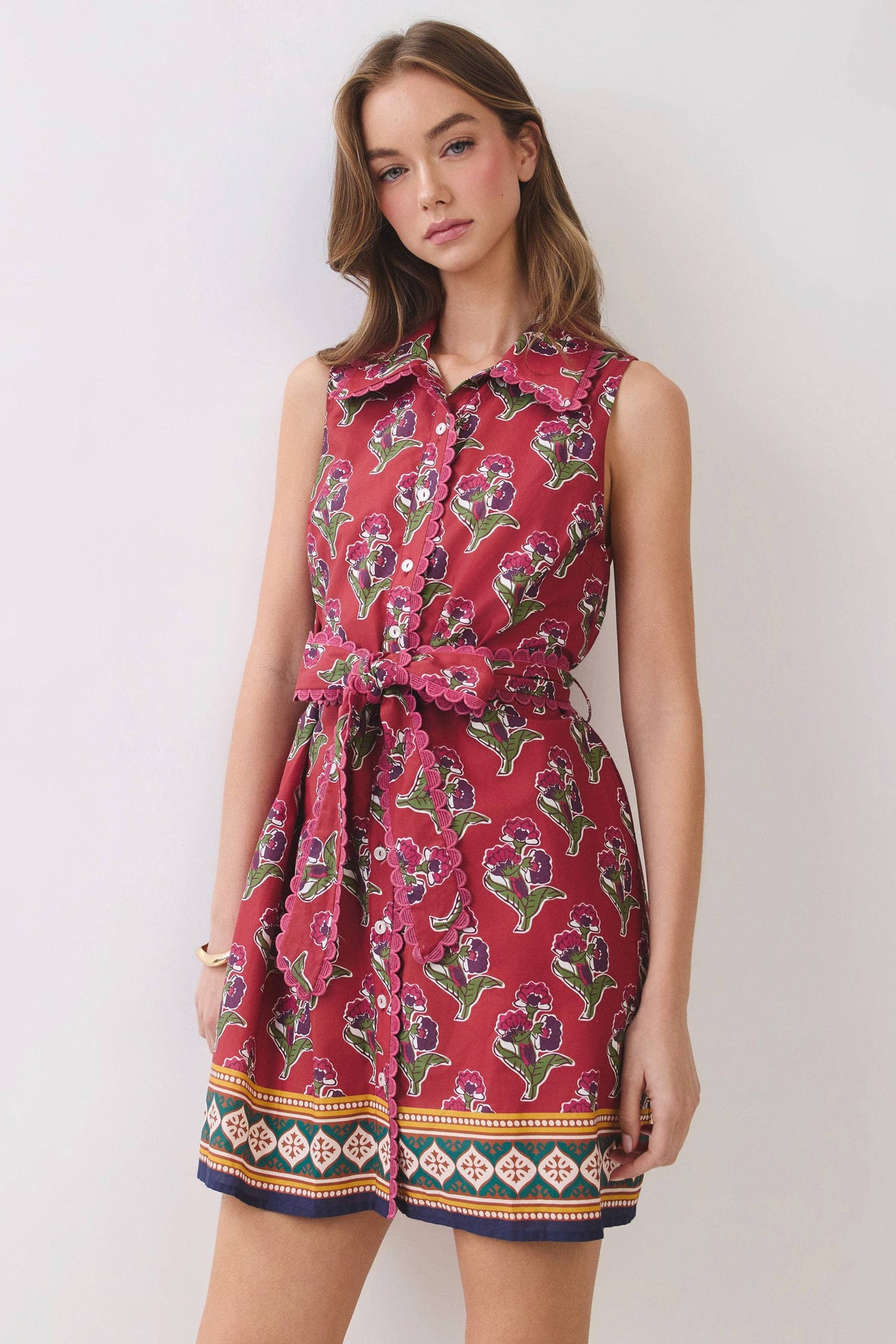 Floral Print Belted Mini Shirt Dress