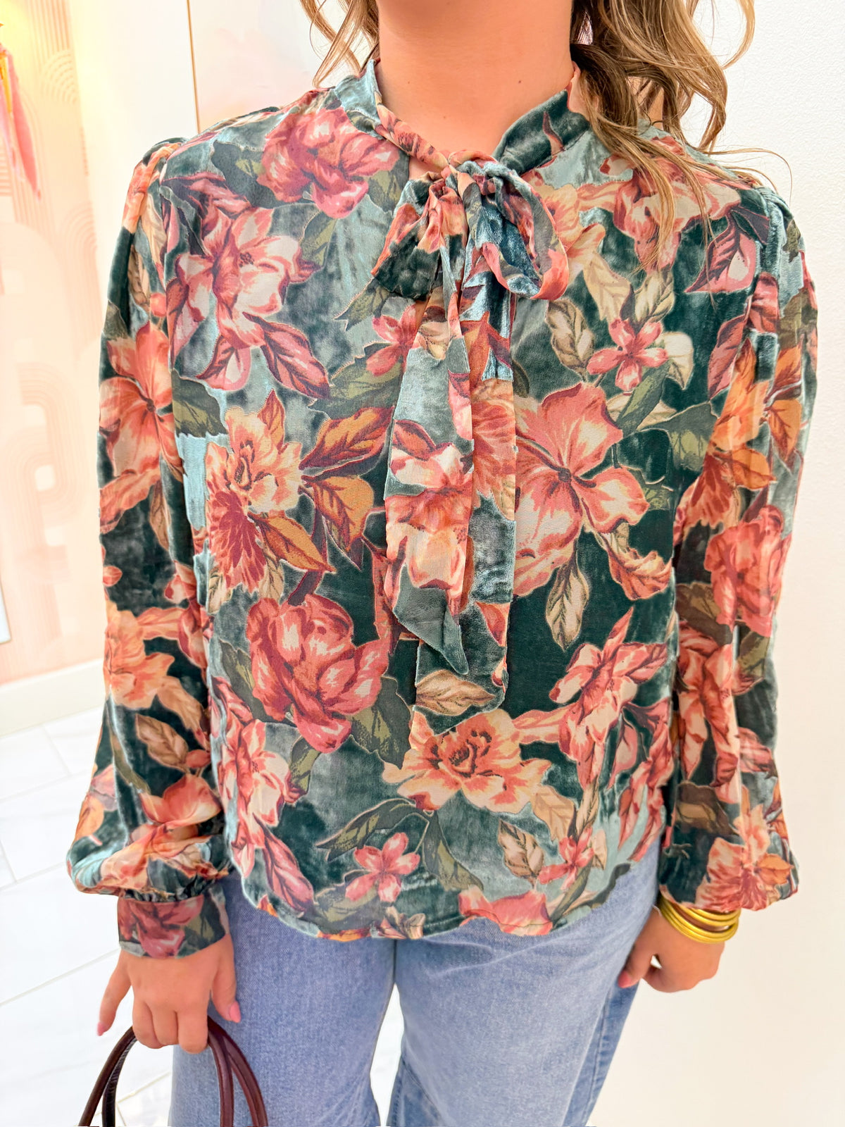 Scarlette Burnout Velvet Tied Neck Blouse