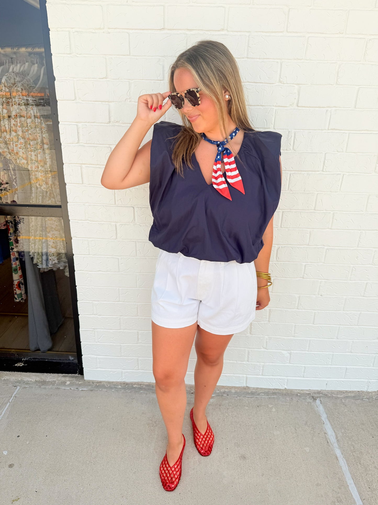 Bibi Poplin V-neck Bubble Top