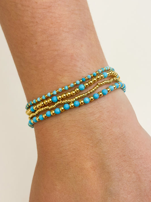Turquoise & Gold Beaded 4 Bracelet Set