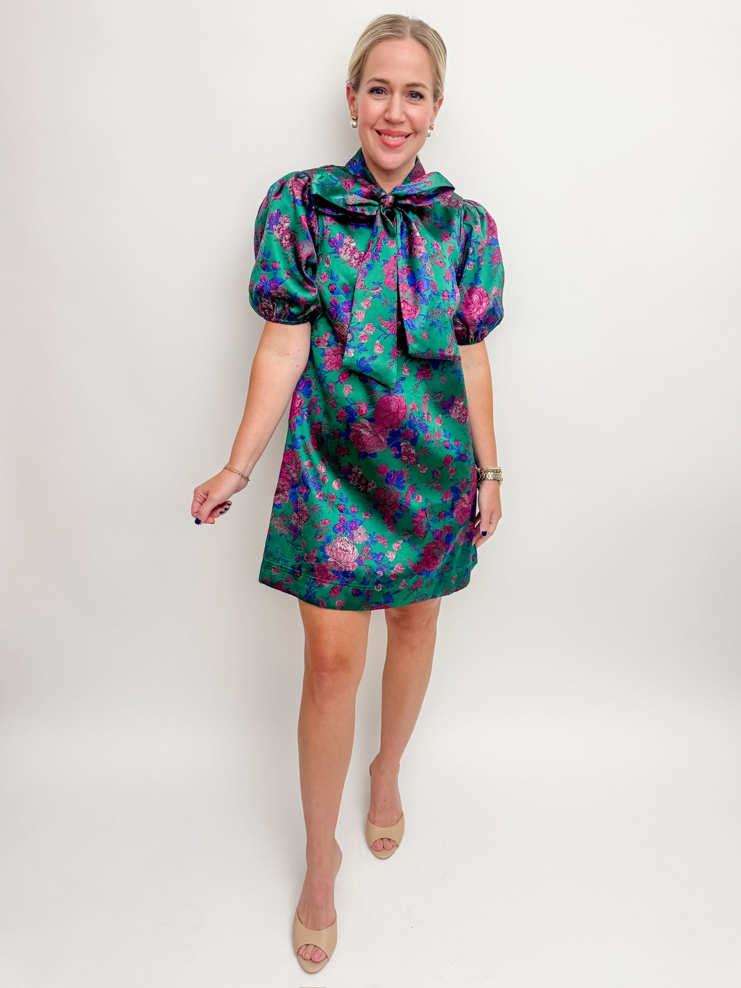 Astrid Bow Neck Jacquard Mini Dress