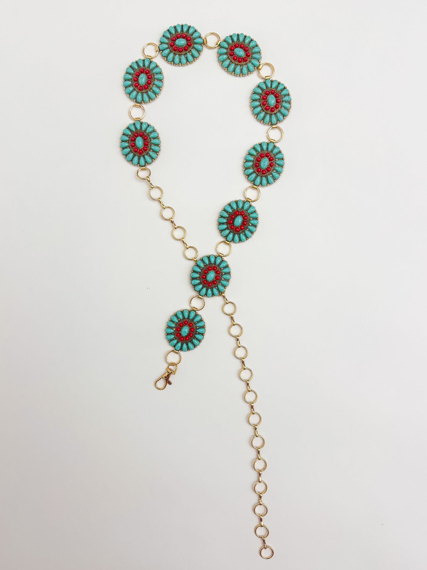 Western Turquoise Concho Disc Chain Belt