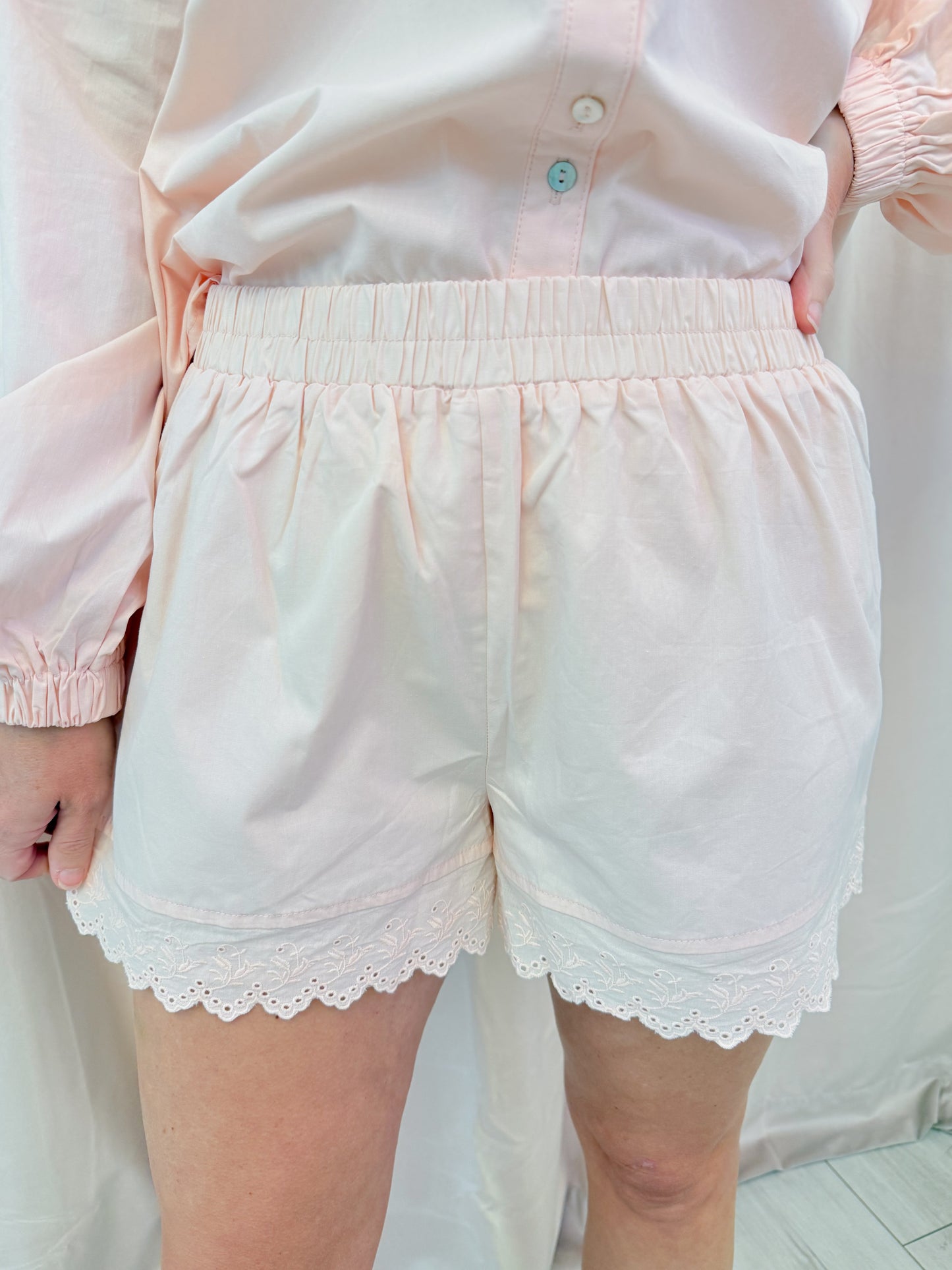 Blush Eyelet Trim Shorts
