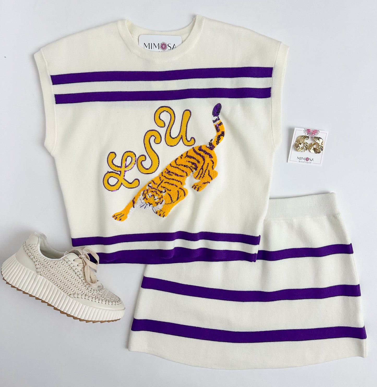 LSU Tiger Striped Sweater Top