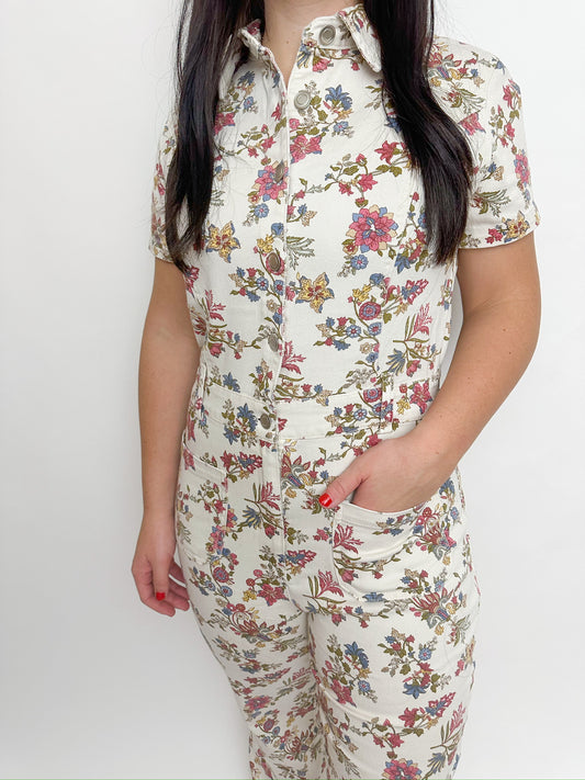 Pacey Denim Floral Utility Jumpsuit