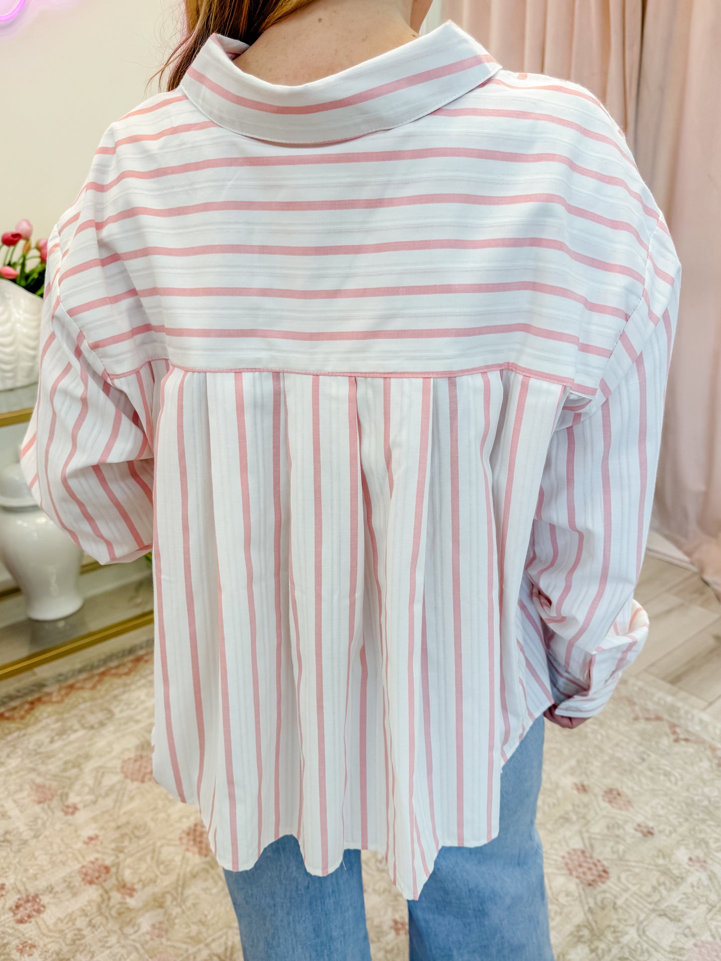 Shelby Pleat Back Stripe Button Up