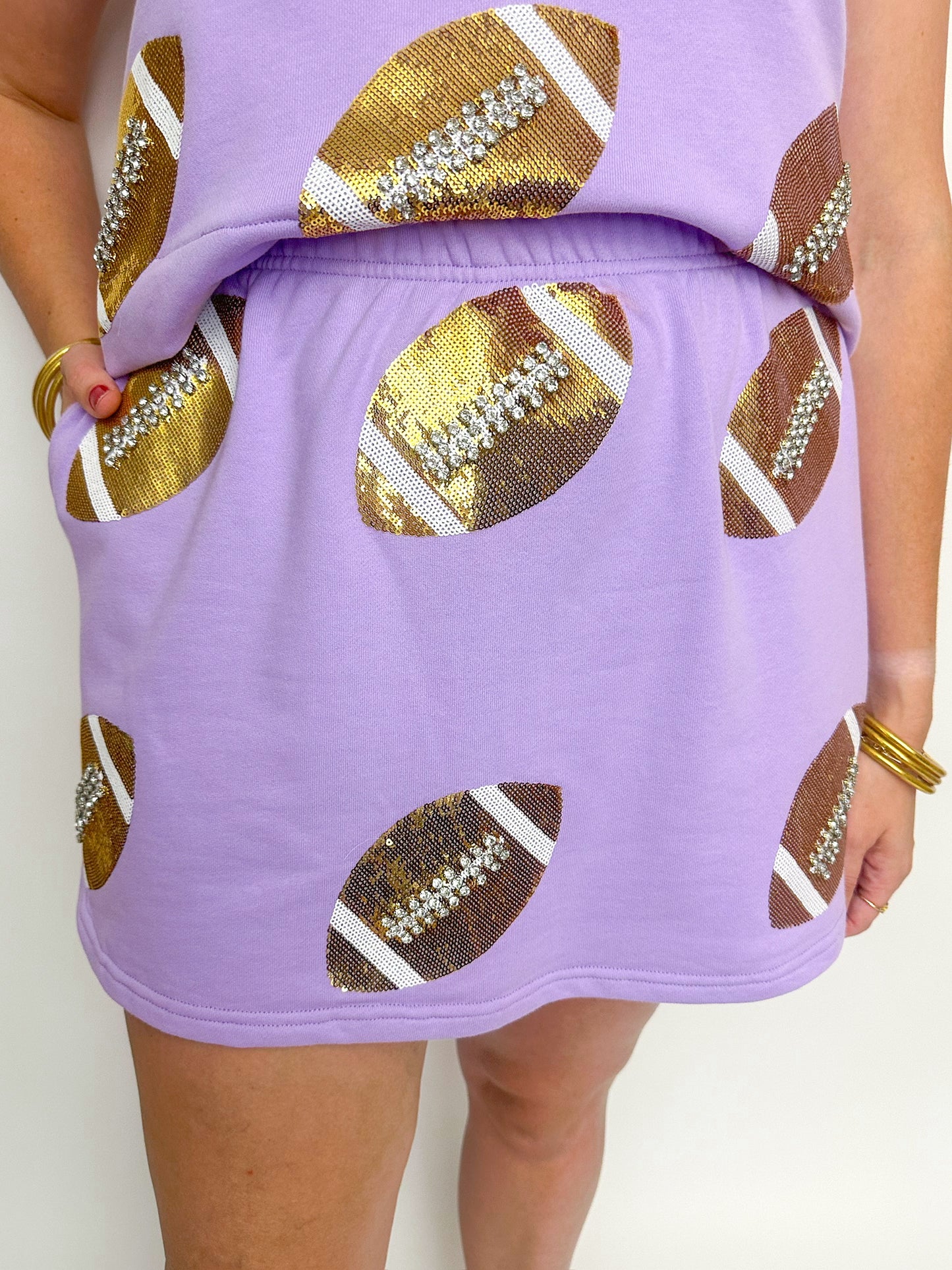 Scattered Sequin & Rhinestone Football Skort