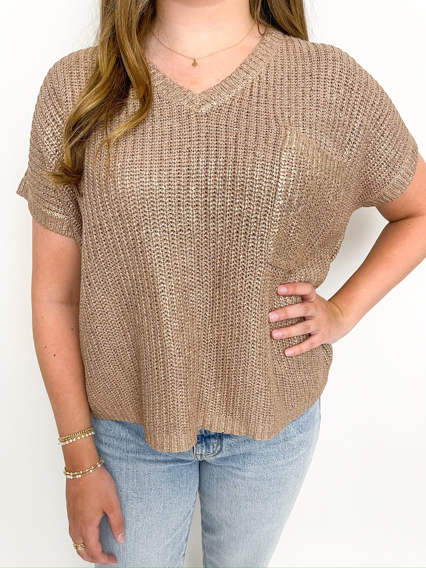 Dayton Metallic Vneck Sweater Top