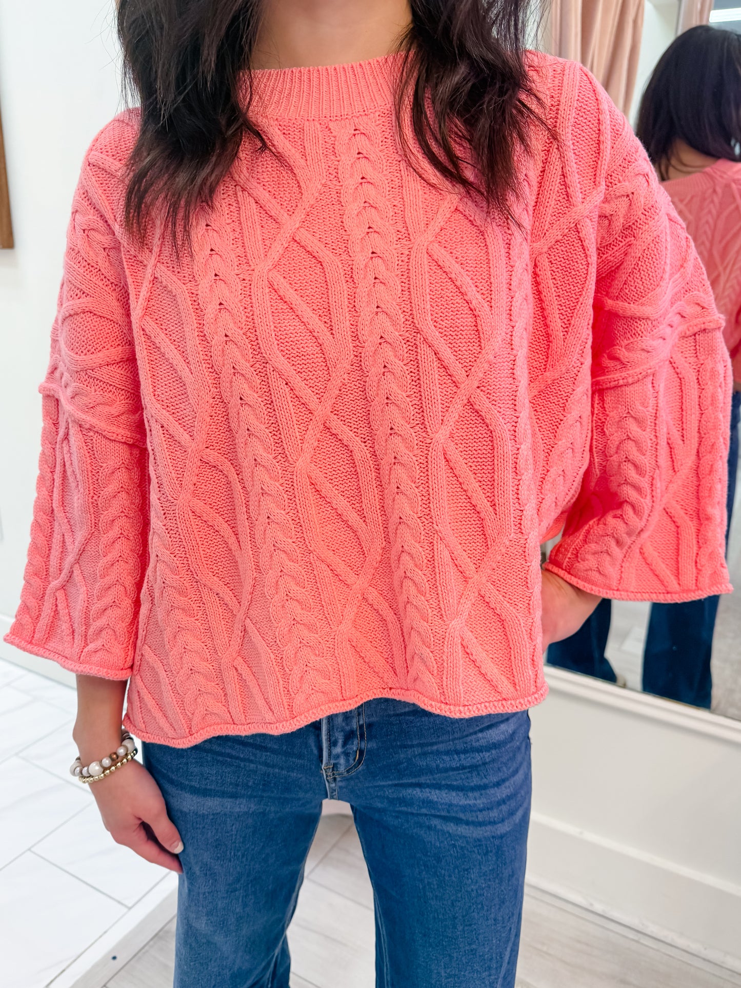 Brighter Cable Knit Boxy Sweater Top