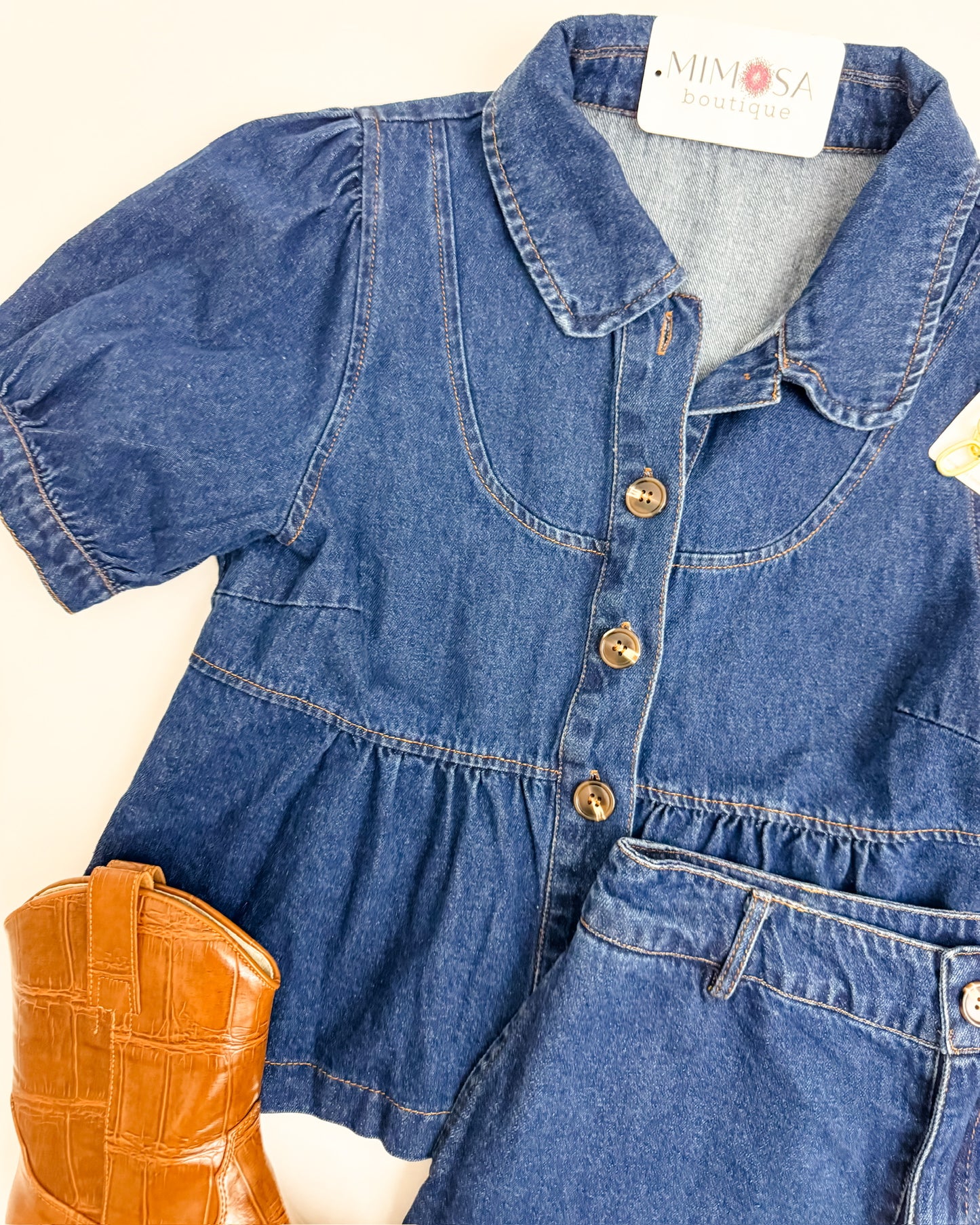 Klein Collared Denim Top & Short Set