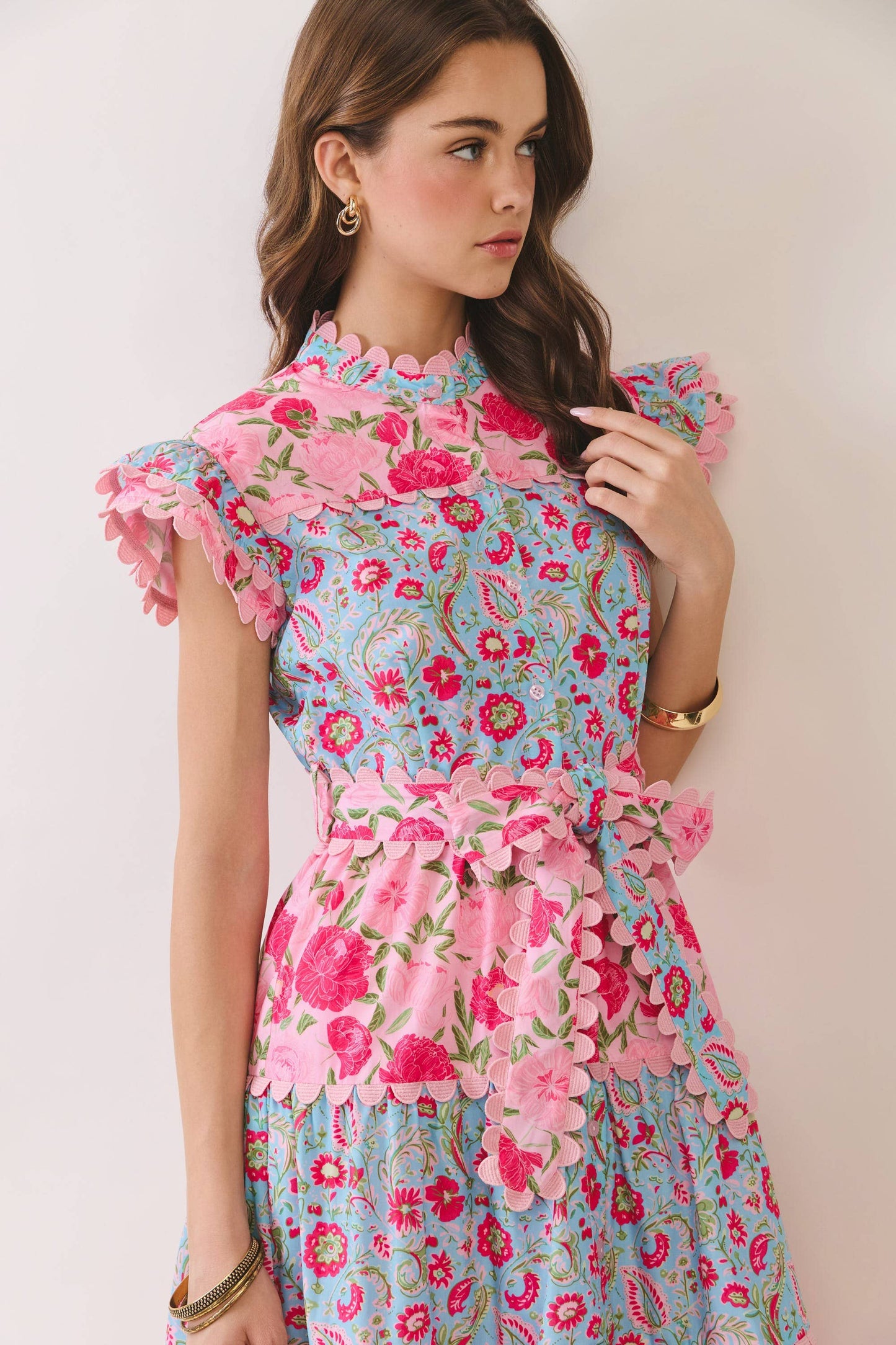 Floral Print Scalloped Midi Dress