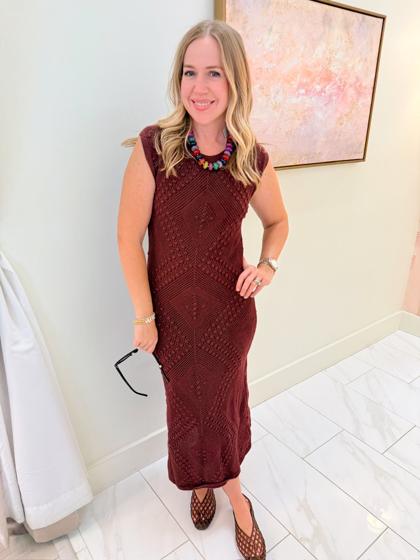 Wandering Knit Dress Burgundy