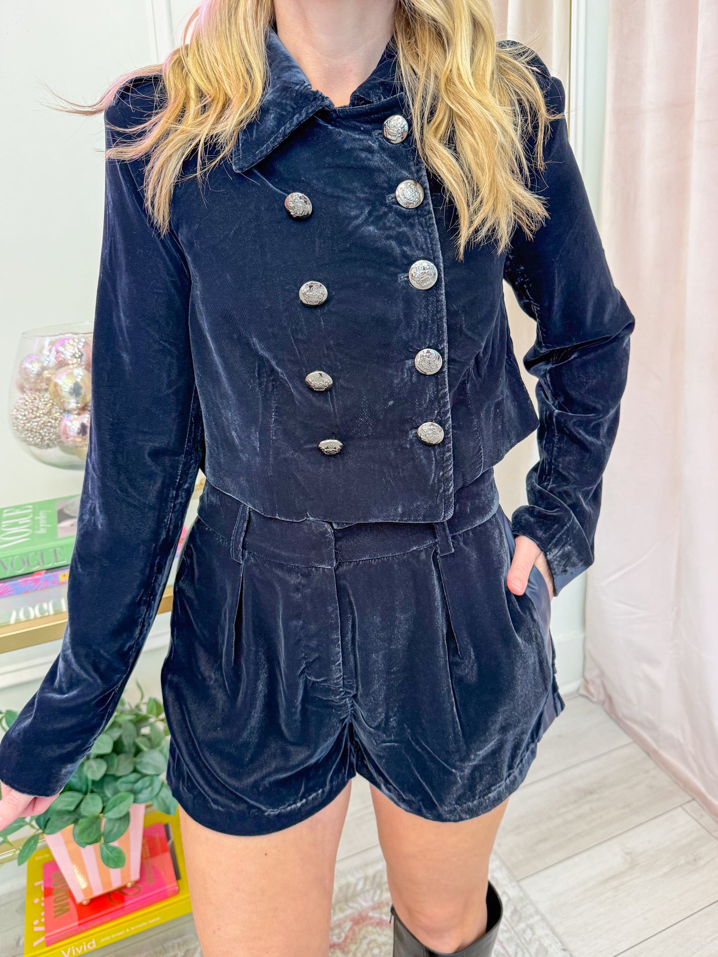 Tonia Velvet Crop Blazer