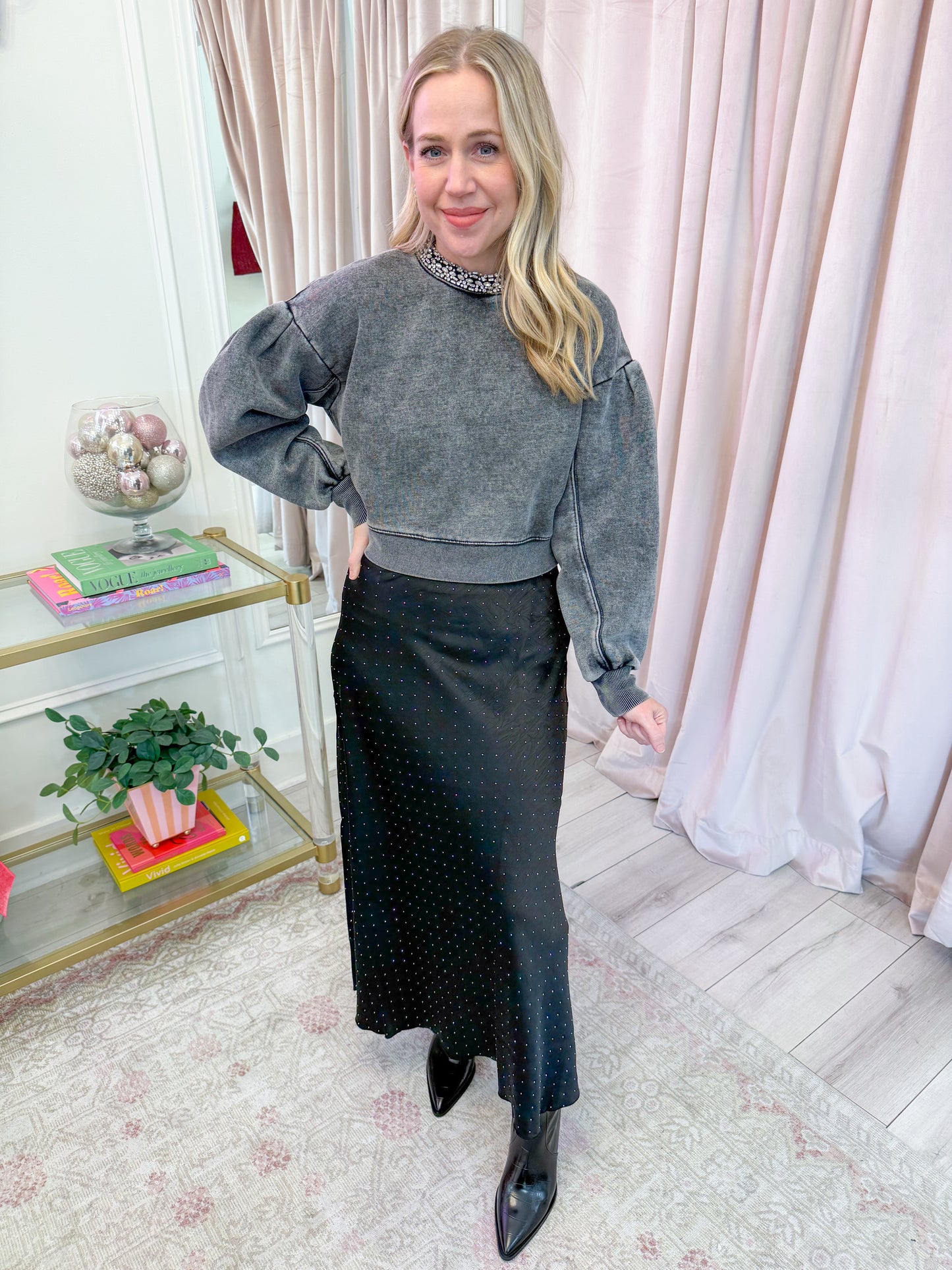 Jeannie Rhinestoned Midi Skirt