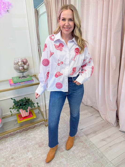 Striped Disco Cowgirl Icon Collared Top