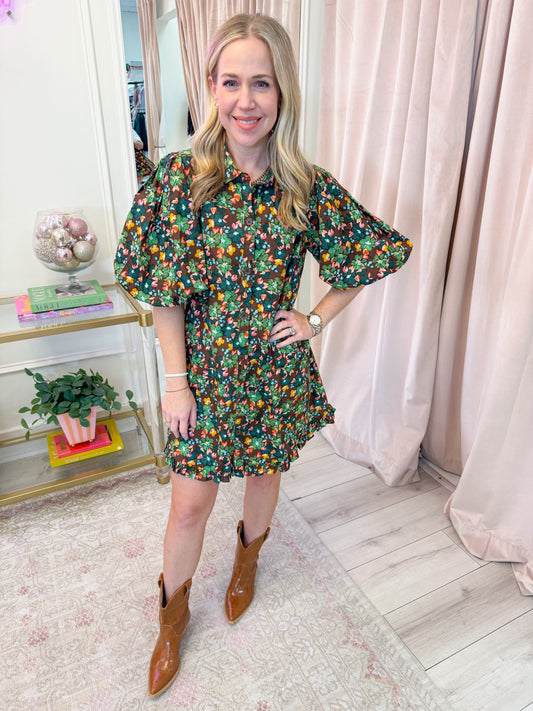 Isabel Floral Puff Sleeve Ruffle Pocket Dress