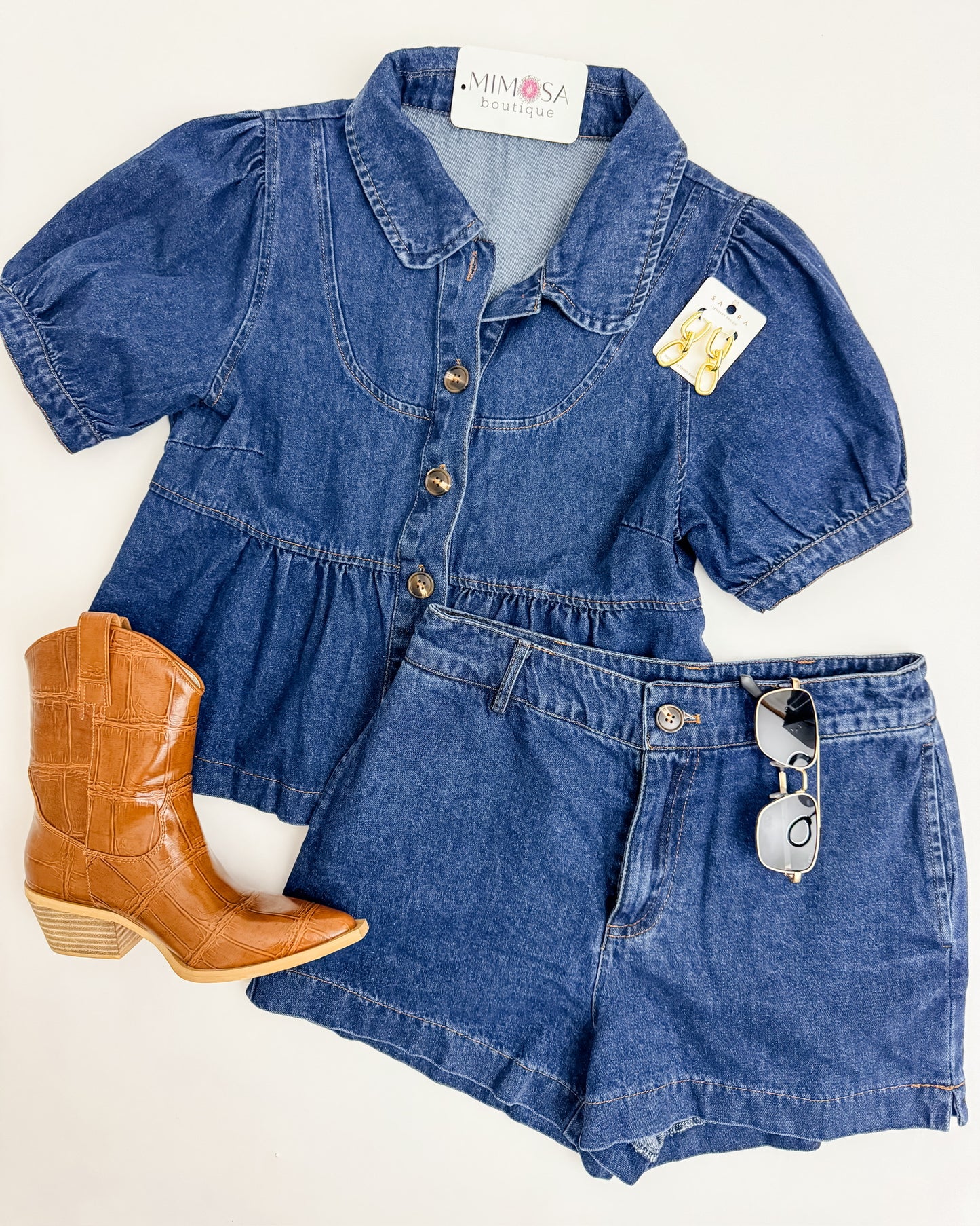 Klein Collared Denim Top & Short Set