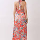 Tropical Floral Print Halter Midi Dress