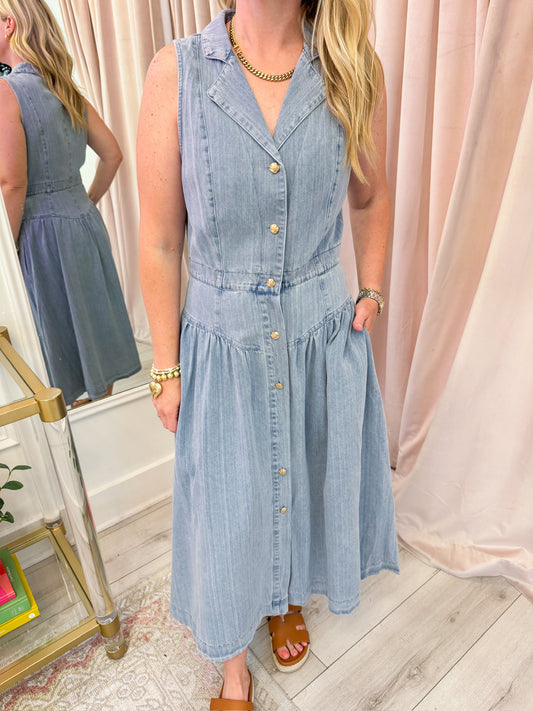 Denim 80's Maxi Shirt Dress