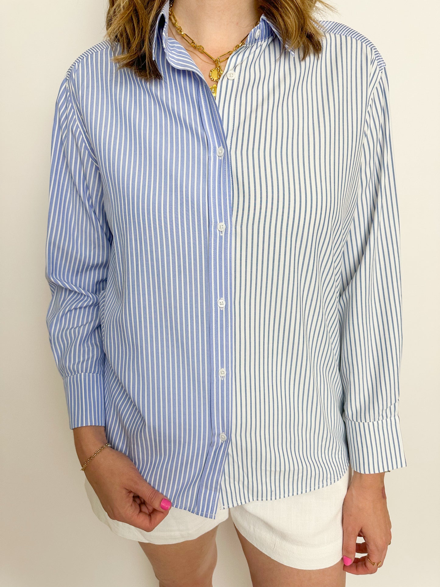 Stripe Gingham Button Up Blouse