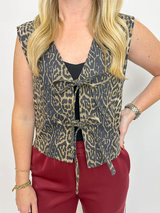 Austen Leopard Tie Front Vest