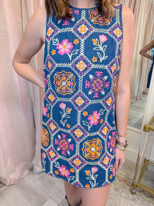 Jessa Embroidered Denim Mini Dress