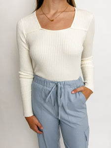 Ribbed Square Neck Sweater Top