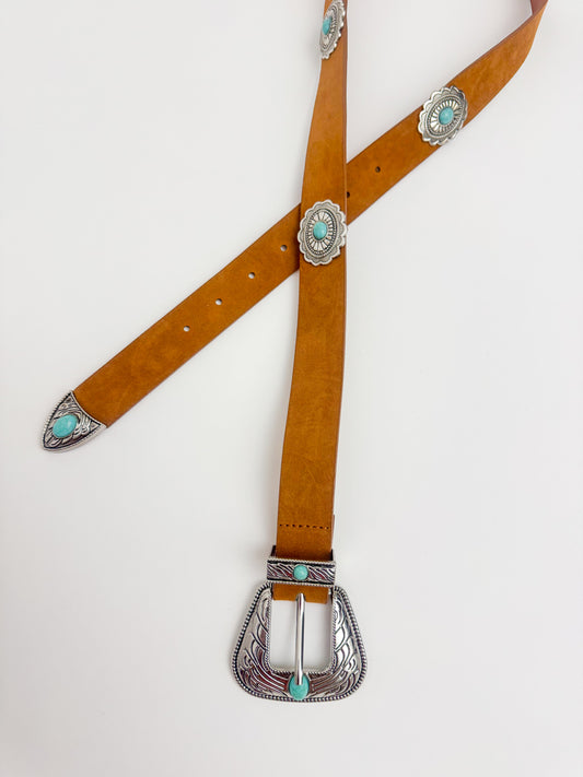 Floral Concho Disc Leather Belt