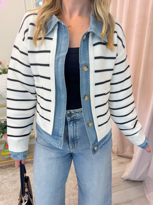 Sidewalk Stripe Knit & Denim Cardi